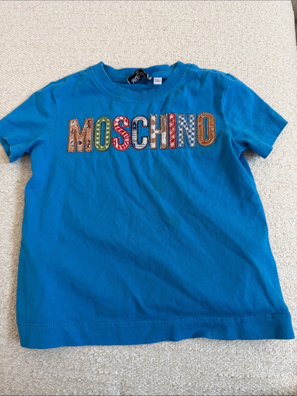 Moschino Bright Blue Short Sleeve Tee with Multicolor Logo